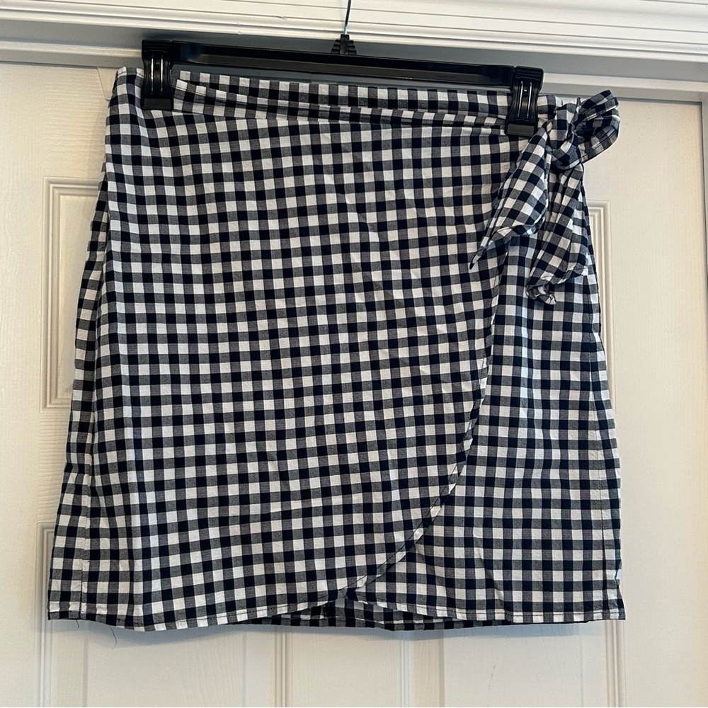 Loft Gingham Cotton Wrap Skirt Navy and White Size 8 - Picture 2 of 8